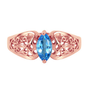 14K. SOLID GOLD FILIGREE RING WITH NATURAL BLUE TOPAZ (Rose Gold)